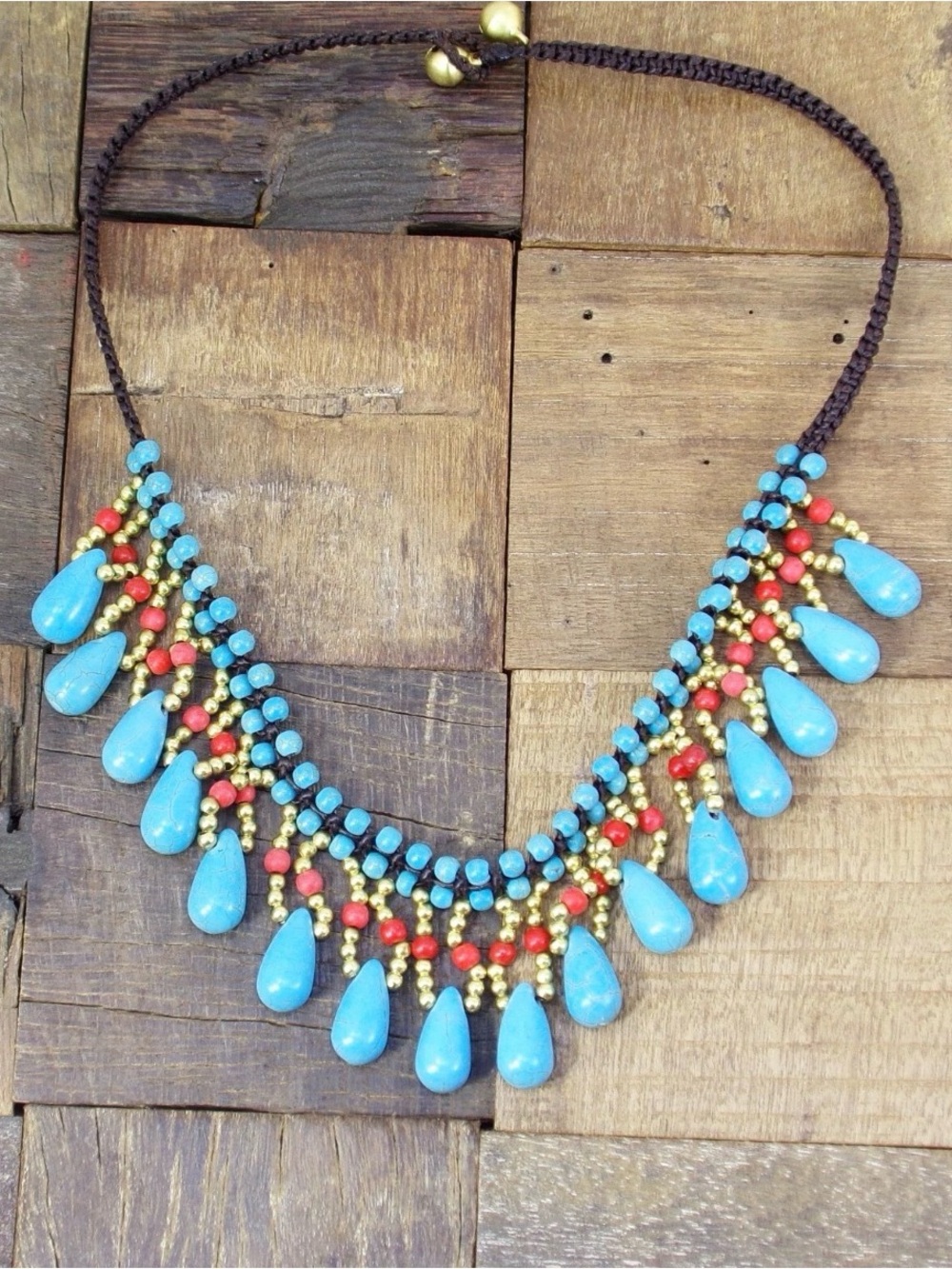 Turquoise Fringe Boho Statement Necklace Red Agate Gold Beads Southwestern New